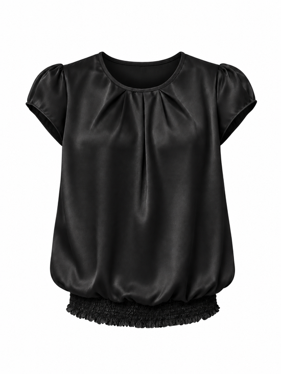 Blusa satín con recogido en cuello