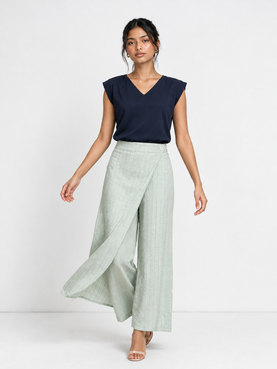 Pantalón envolvente a rayas verde
