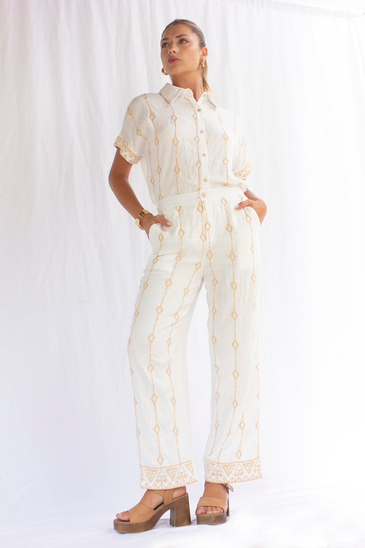 Pantalón algodón con bordado