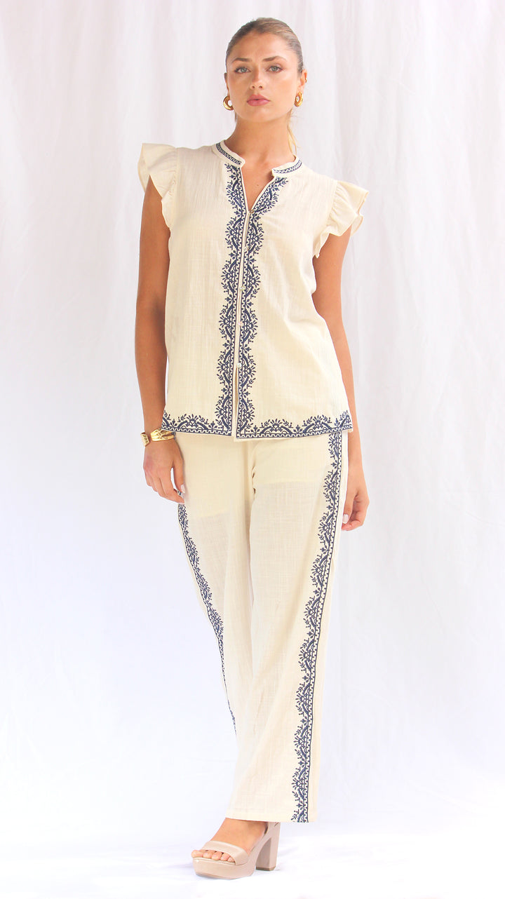 Pantalón algodón con bordado lateral