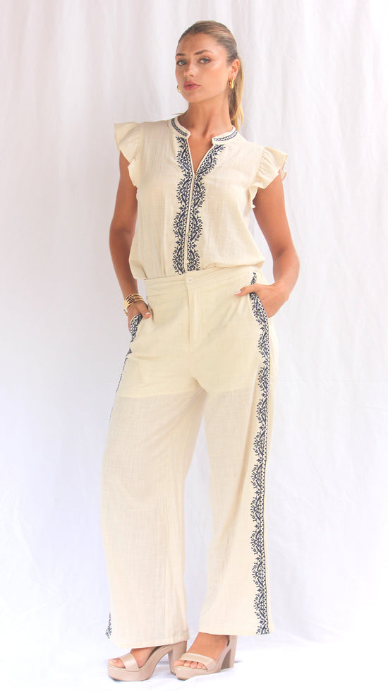 Pantalón algodón con bordado lateral