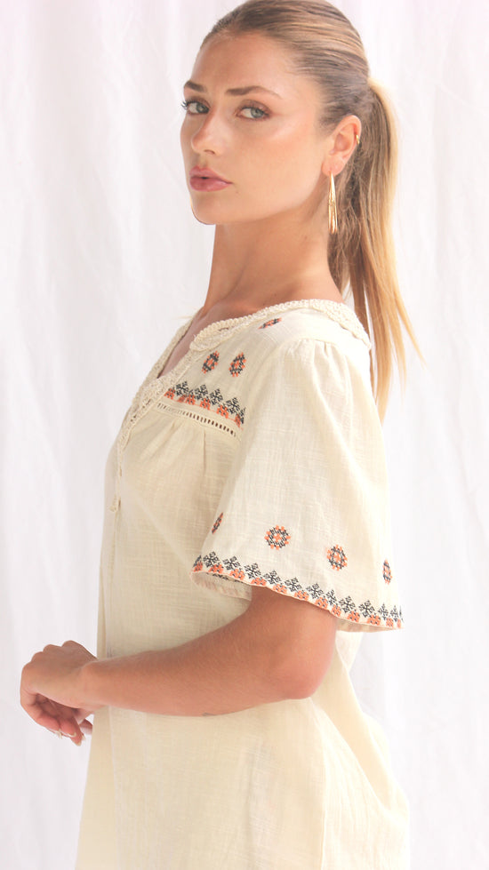 Blusa cuello V algodón tejido