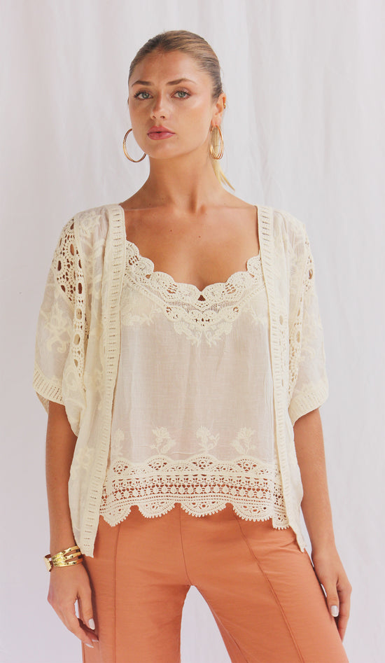 Set de top y cardigan tejido