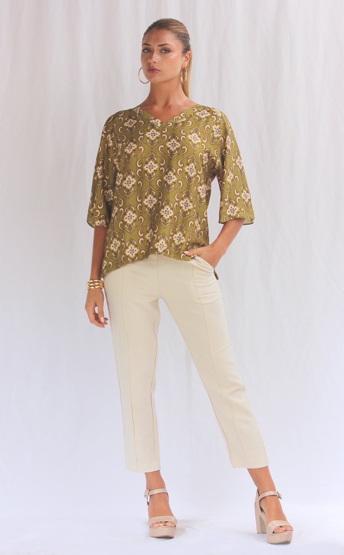 Blusa de lino manga 3/4