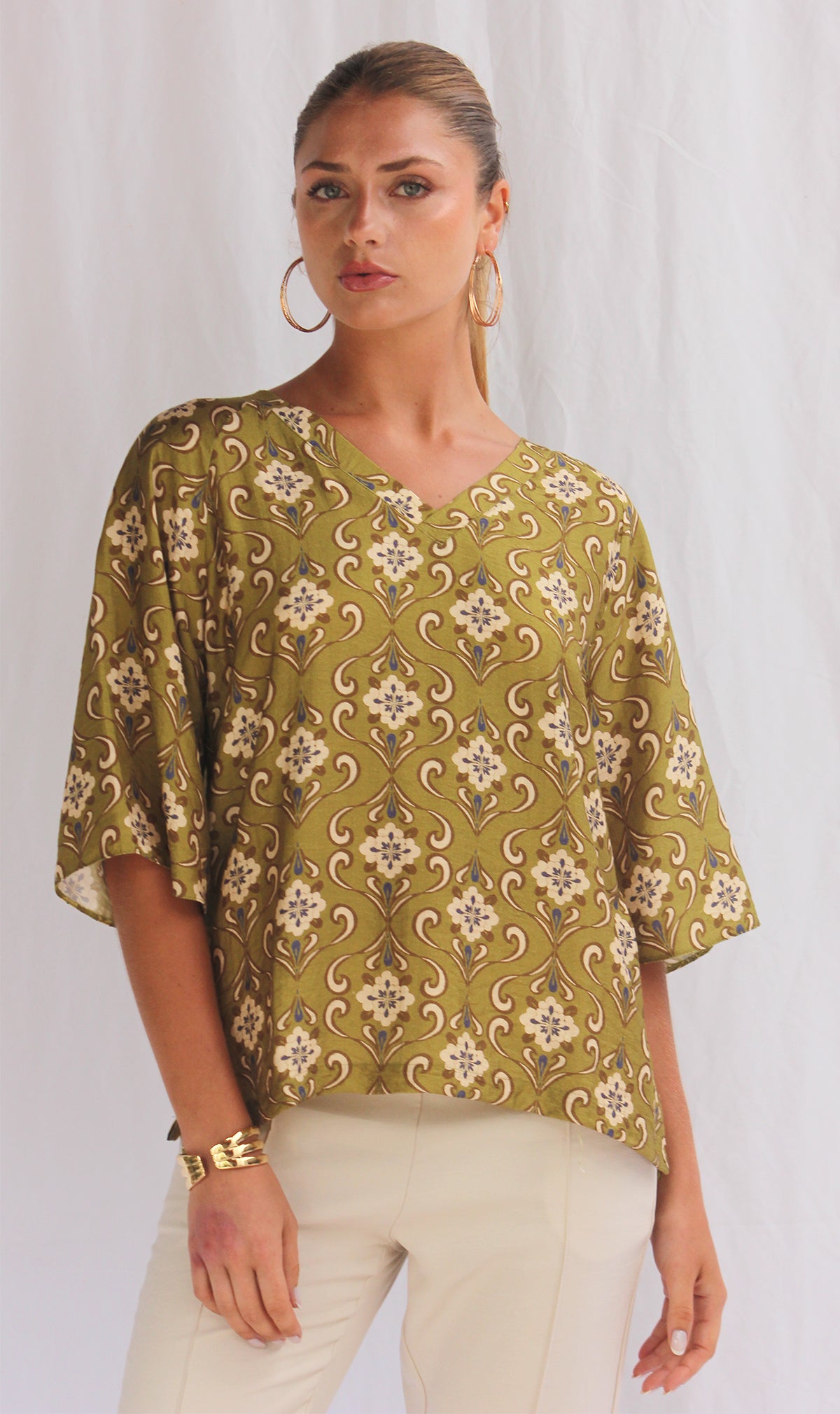 Blusa de lino manga 3/4