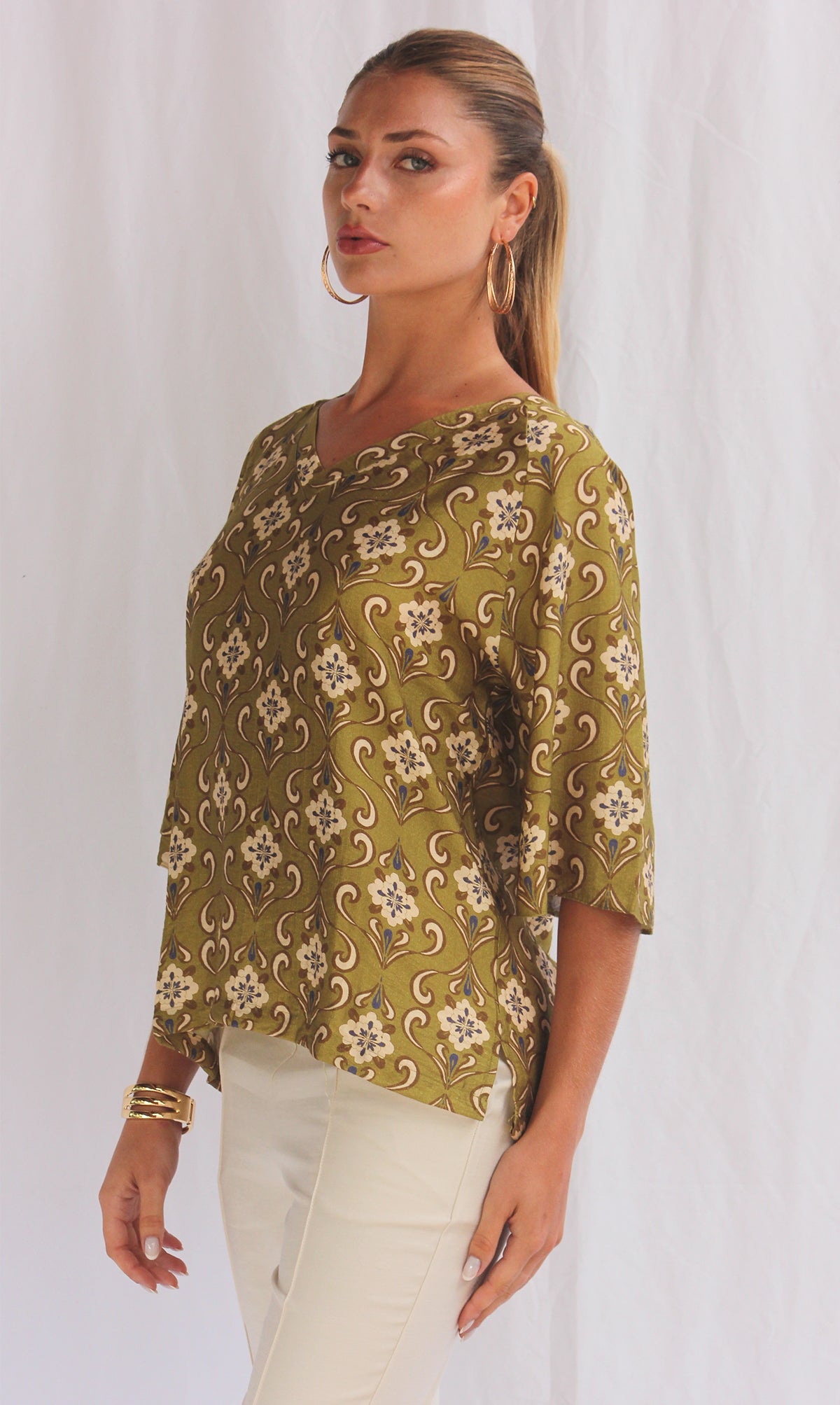 Blusa de lino manga 3/4