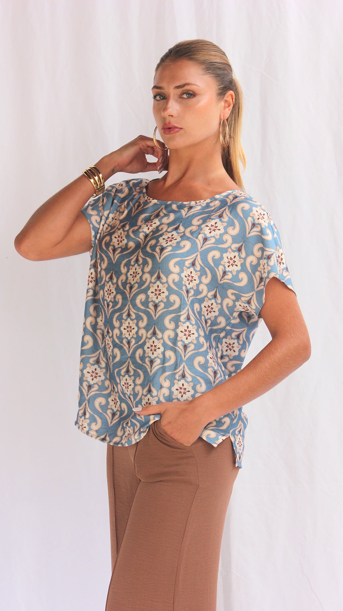 Blusa print manga corta