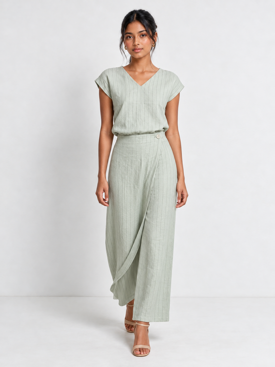 Pantalón envolvente a rayas verde