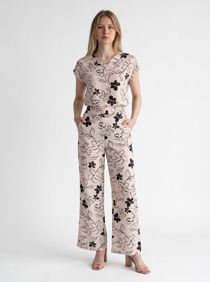 Pantalón print flores negras