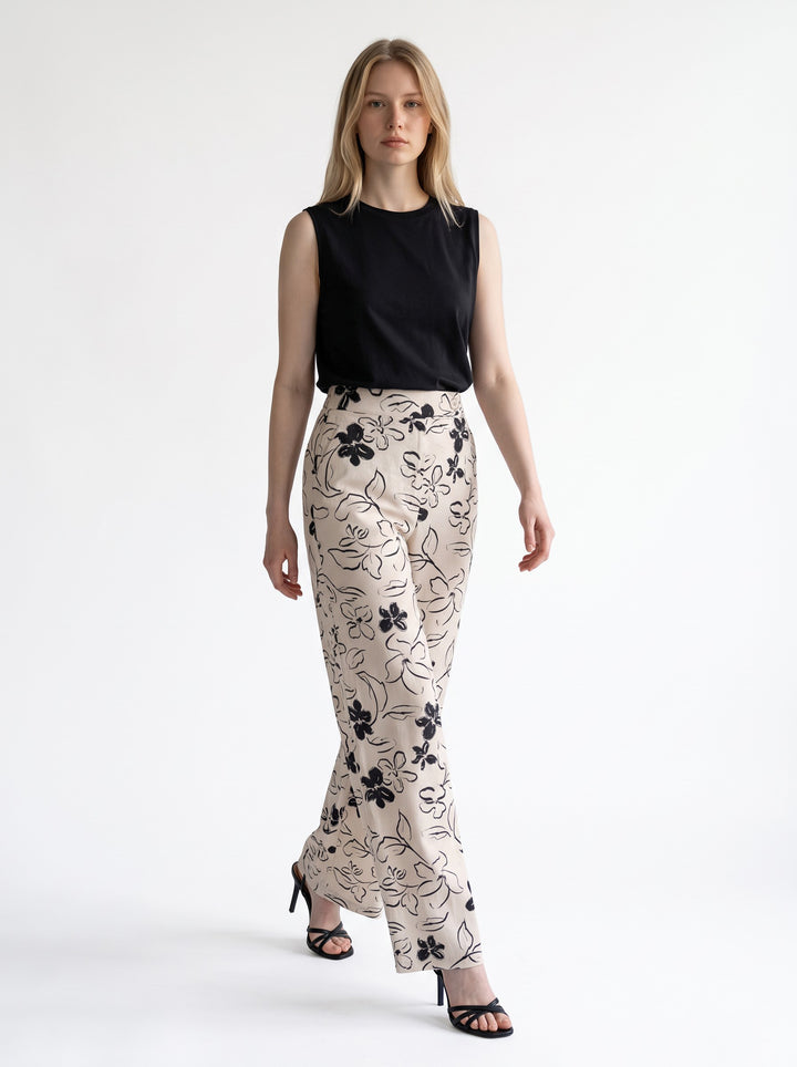 Pantalón print flores negras