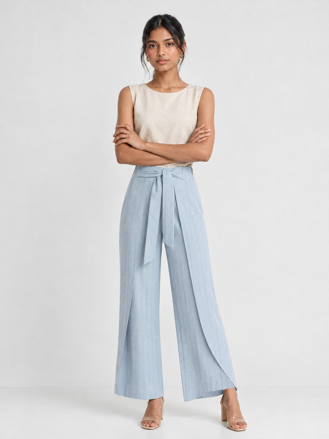 Pantalón envolvente a rayas