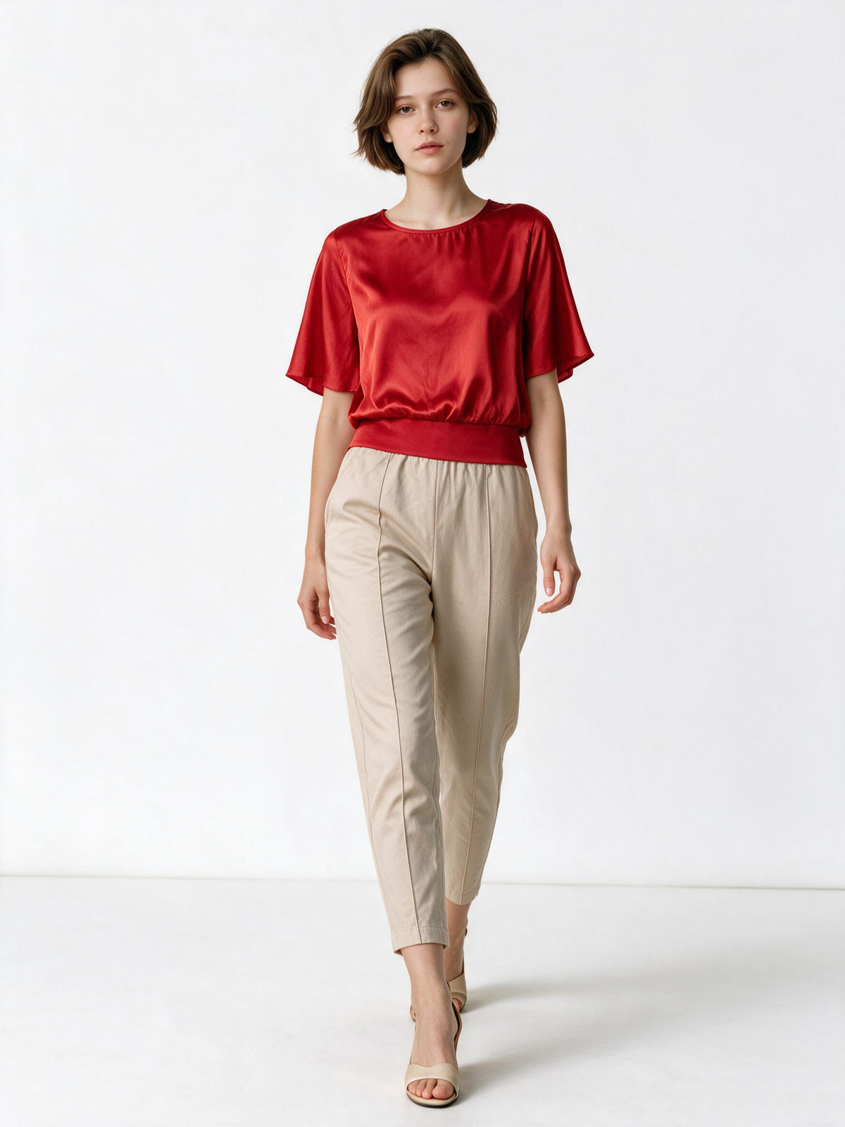Blusa satin de pretina ancha