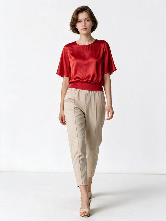 Blusa satin de pretina ancha